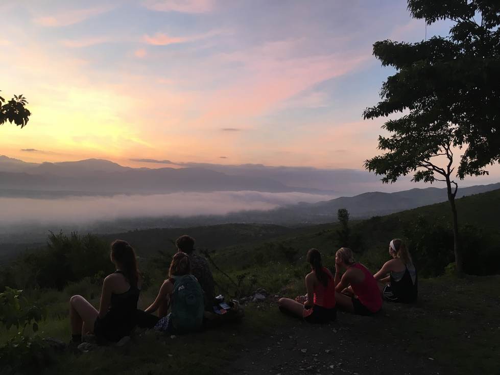 Students looking at sunset